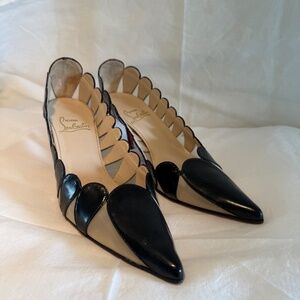 Vintage Christian Louboutin Mesh and Leather Kitten Heels